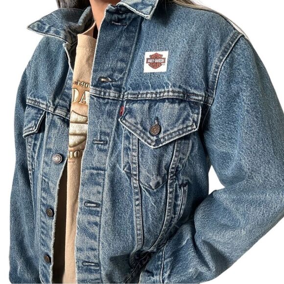 Vintage Levi Harley Davidson Reworked Upcycled Trucker Denim Jean Jacket - Picture 6 of 13
